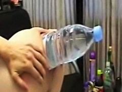 Teen destroys ass insertion huge bottle