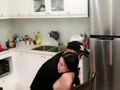 Amateur Japanese stepsiblings having sex in the kitchen