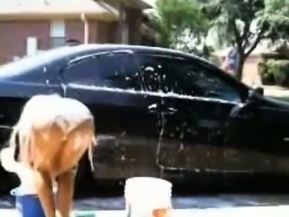 Hot Blonde Washes Car Naked On Webcam 1