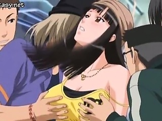 Brunette anime cutie gets rubbed