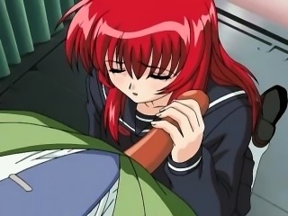 Sexy redhead anime babe blows tube