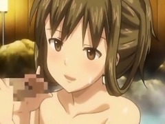 Naked little hentai girl gives BJ and titjob